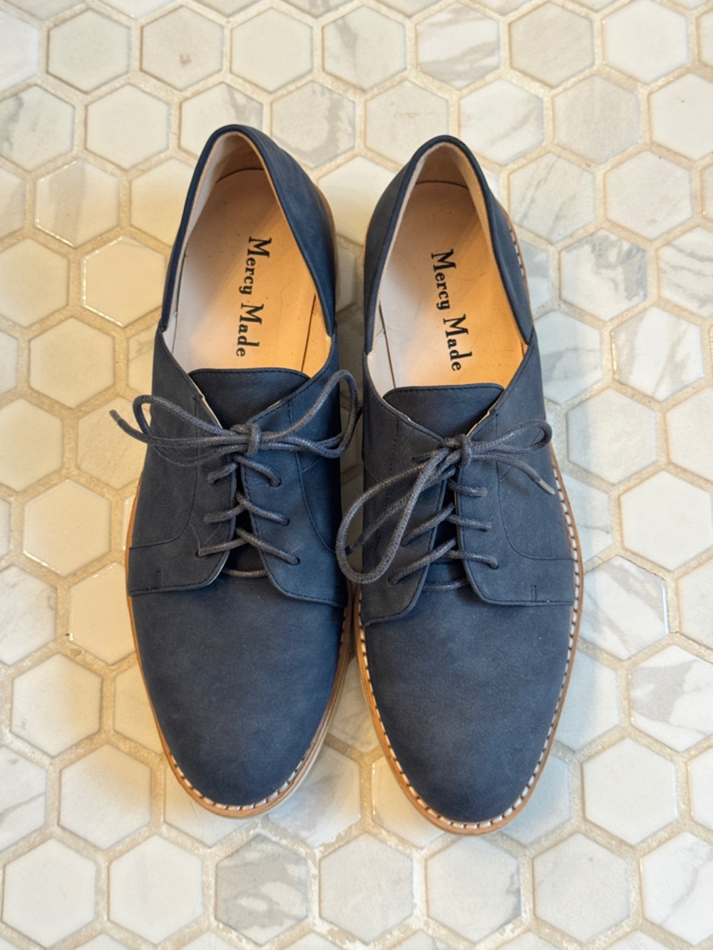 Navy Suede Lace-Up Flats